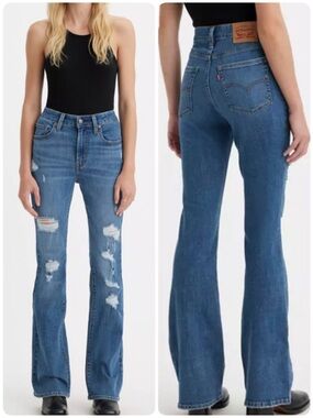 Levi's 726 Flare Stretch Distressed Holes Medium Wash Blue Jeans 30x30 Bootcut